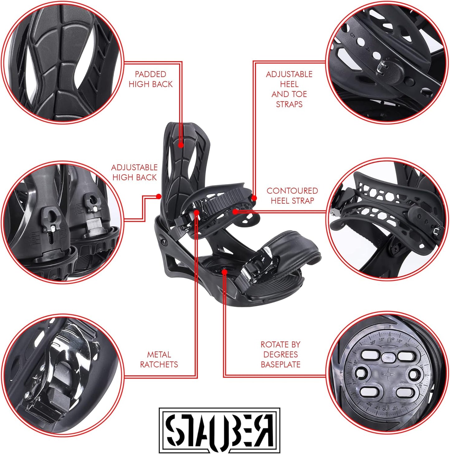 STAUBER Summit Snowboard & Binding Package Size 148 - Best All-Terrain, Twin Directional, Hybrid Profile Snowboard & Bindings for All Levels