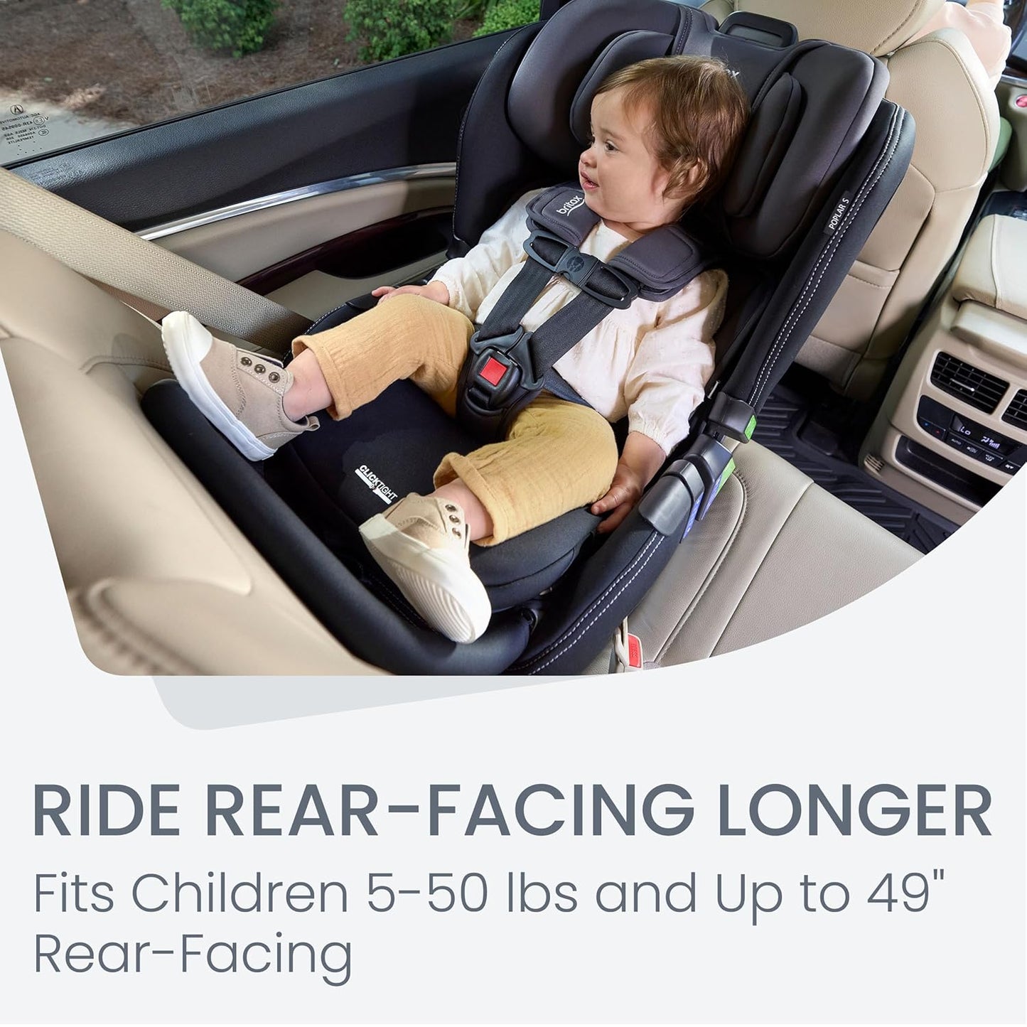 Britax Poplar S Convertible Car Seat, 2-in-1 Car Seat with Slim 17-Inch Design, ClickTight Technology, Stone Onyx