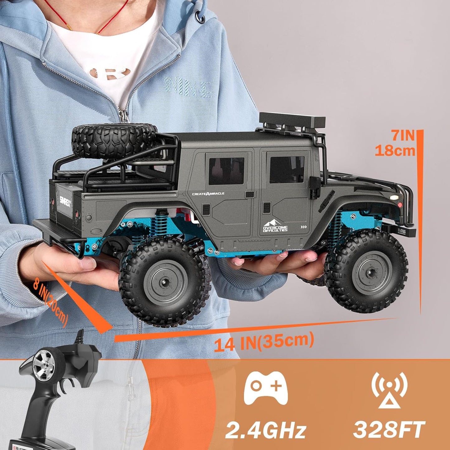 BOX Damage 1:12 Scale All-Terrain Remote Control Car, 4WD RC Cars with 2.4 GHz, RC Climbing Truck, IPX4 Waterproof Off-Road Vehicle