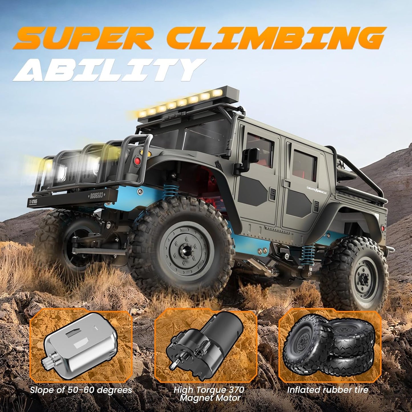 BOX Damage 1:12 Scale All-Terrain Remote Control Car, 4WD RC Cars with 2.4 GHz, RC Climbing Truck, IPX4 Waterproof Off-Road Vehicle