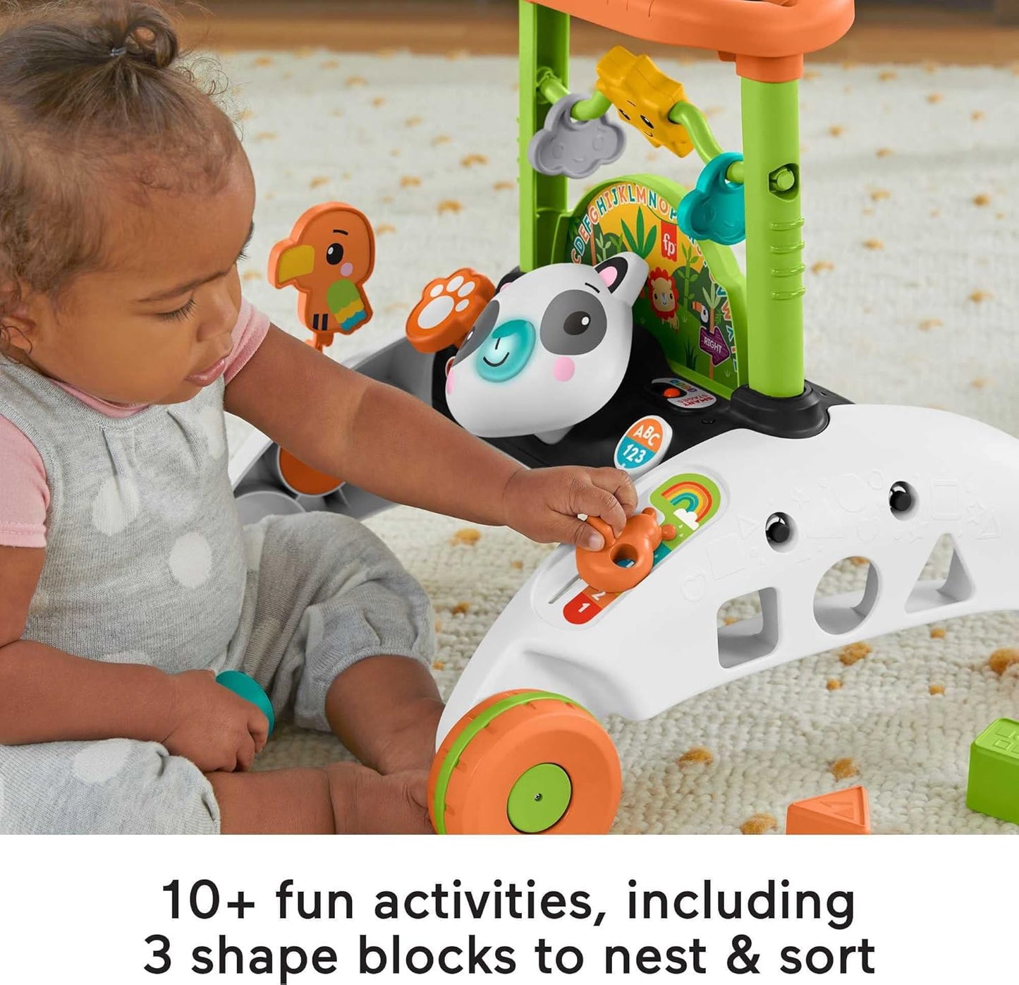 Fisher-Price Baby & Toddler Toy 2-Sided Steady Speed Panda Walker with Smart Stages Learning & Blocks for Ages 6+ Months