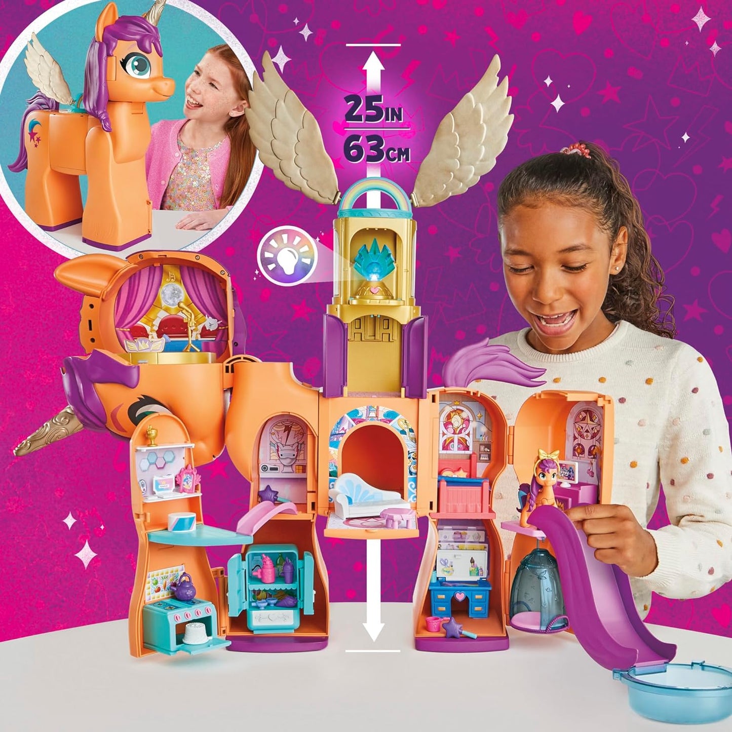 My Little Pony Toys, Sunny's Playset Reveal, 25-Inch-Tall Transforming Doll Playsets and Interactive Toys for 5 Year Old Girls & Boys