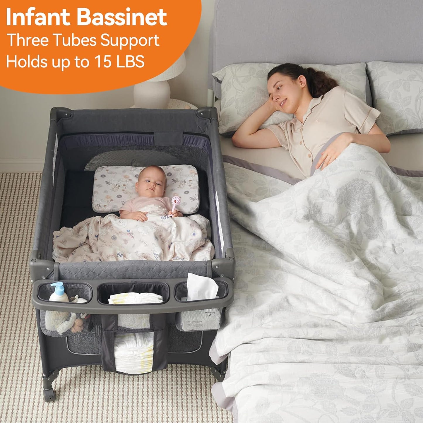 Pamo Babe Magic Fold Baby Playard, 1 Step to Set Portable Crib with Changing Table and Zipper Gate