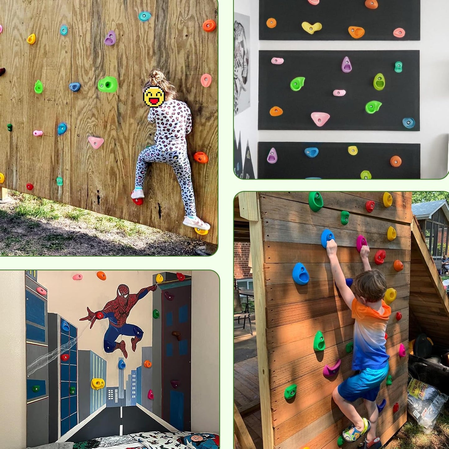 TOPNEW 32 Rock Climbing Holds Multi Size for Kids, Adult Rock Wall Holds Climbing Rock Wall Grips for Indoor and Outdoor Playground Play Set - Includes 2 Inch Mounting Hardware