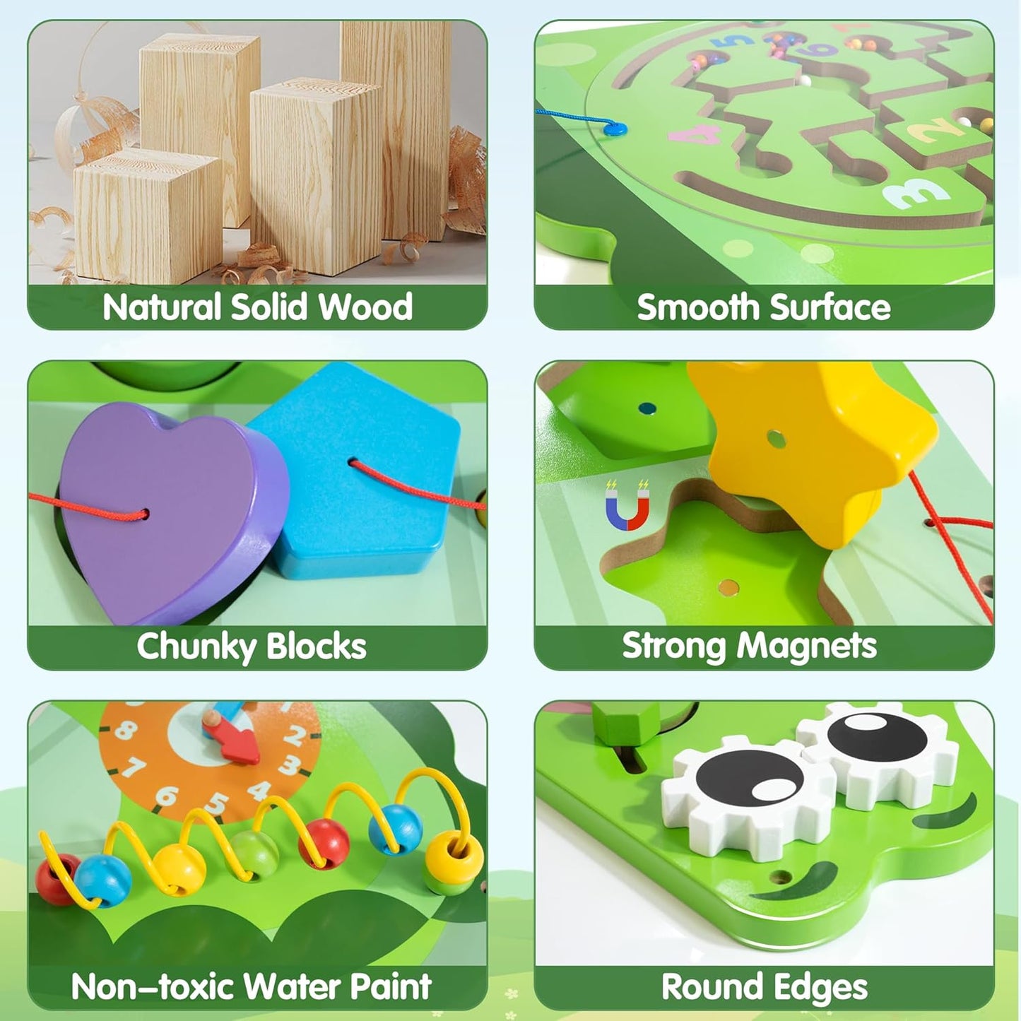 Crocodile Activity Wall Busy Board Panels | 9-in-1 Wooden Sensory Wall Panel for Kids, Montessori Learning Activity Center | Perfect for Toddler Playroom, Daycare, Nursery, Classroom or Dr's Office