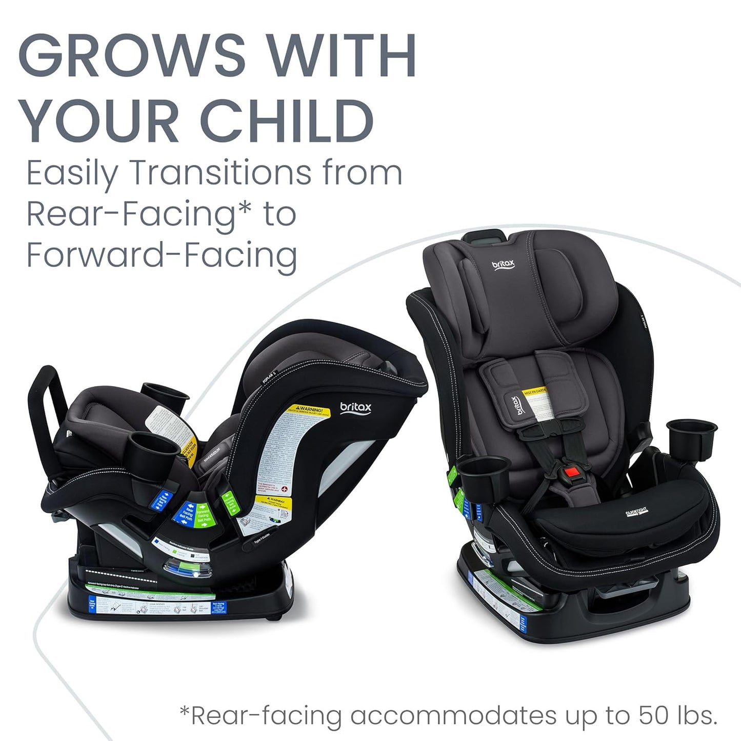 Britax Poplar S Convertible Car Seat, 2-in-1 Car Seat with Slim 17-Inch Design, ClickTight Technology, Stone Onyx