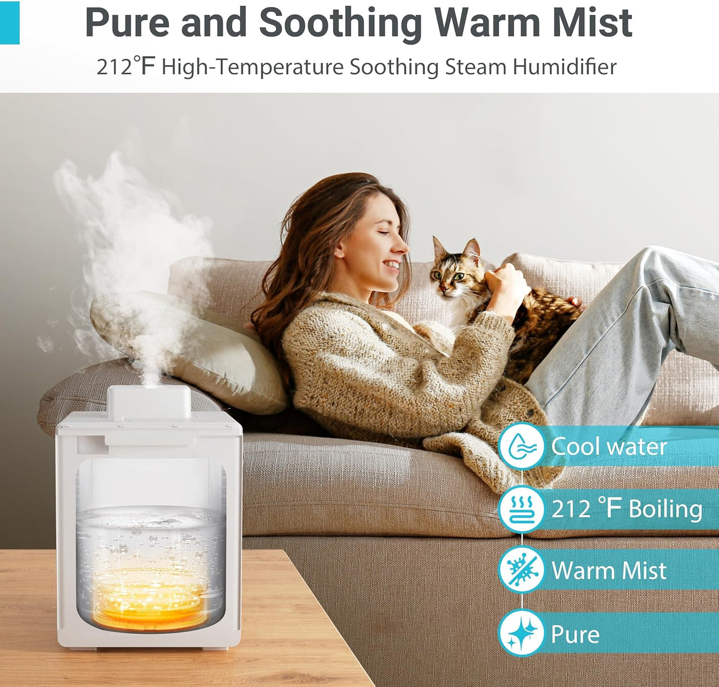 3L Stainless Steel Warm Mist Humidifier with Easy Clean and Warm Steam Function, Healthy Air Mist Humidifiers for Bedroom Living Room, with Sleep Mode and Auto-off Setting