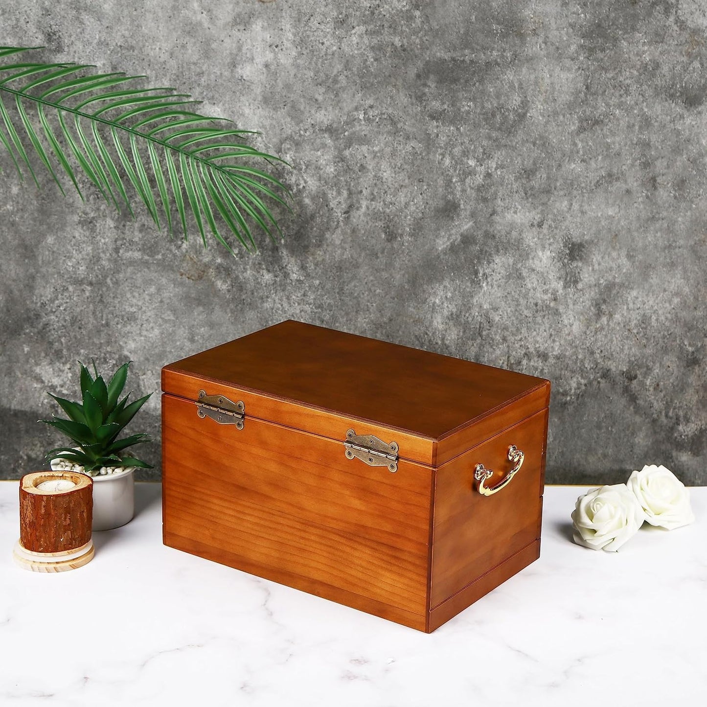Wooden Jewelry Box with Lock and Key for Women, 2 Drawers Medium Size Real Natural Wood Lockable Antique Girls Organizer Boxes with Large Storage, Ring Compartments, Built in Necklace Hooks