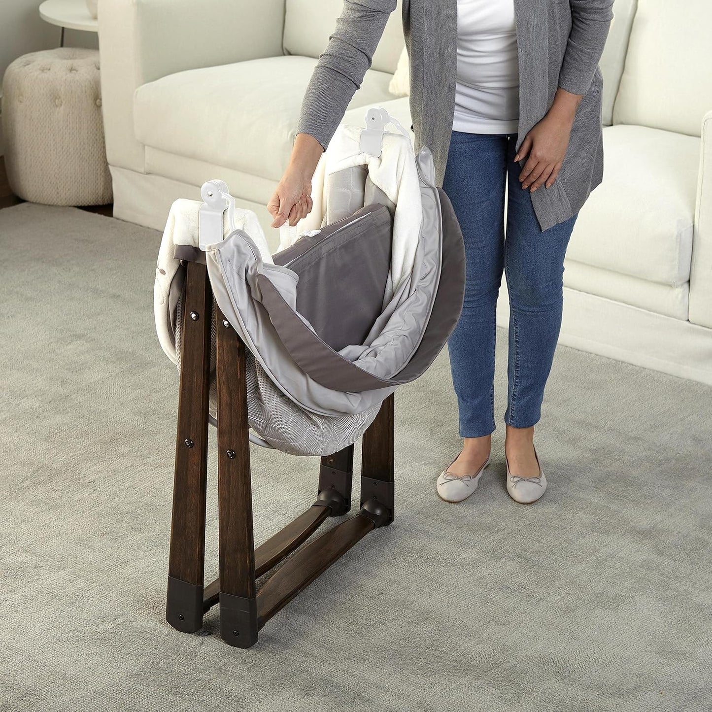 Ingenuity DreamComfort FoldAway Rocking Portable Wood Bassinet - Carrington