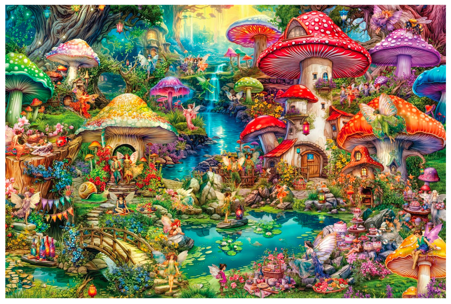 Buffalo Games - Aimee Stewart - Merry Mushroom Village Picnic - 2000 Piece Jigsaw Puzzle for Adults Challenging Puzzle Perfect for Game Nights - Finished Size is 38.50 x 26.50