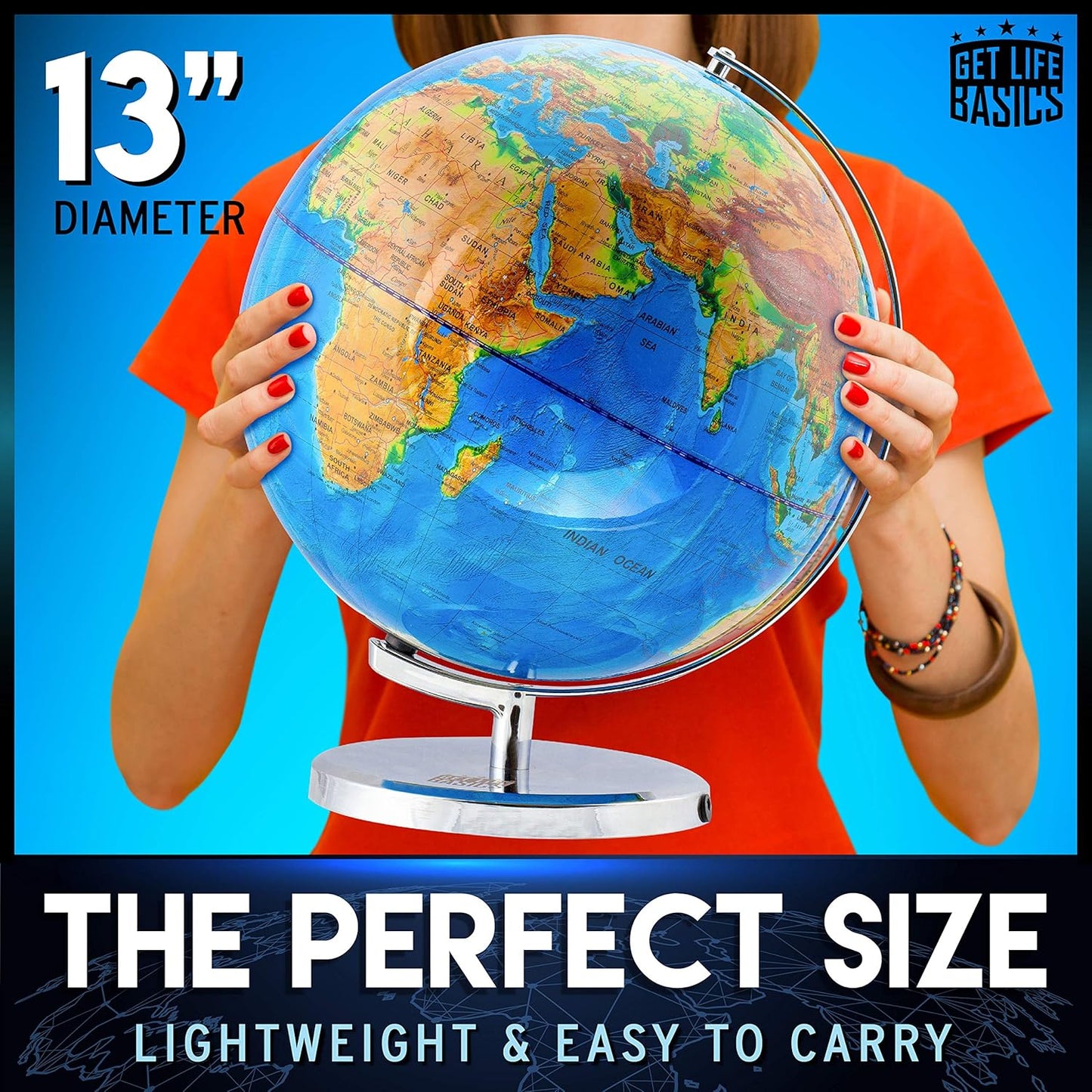 Interactive World Globe for Adults - Large 13 Inch Globe with Stand - Earth Globe with Illuminated Constellations Light Up at Night - Geographic Map for Kids - Educational Learning Gift - Compass to navigate it