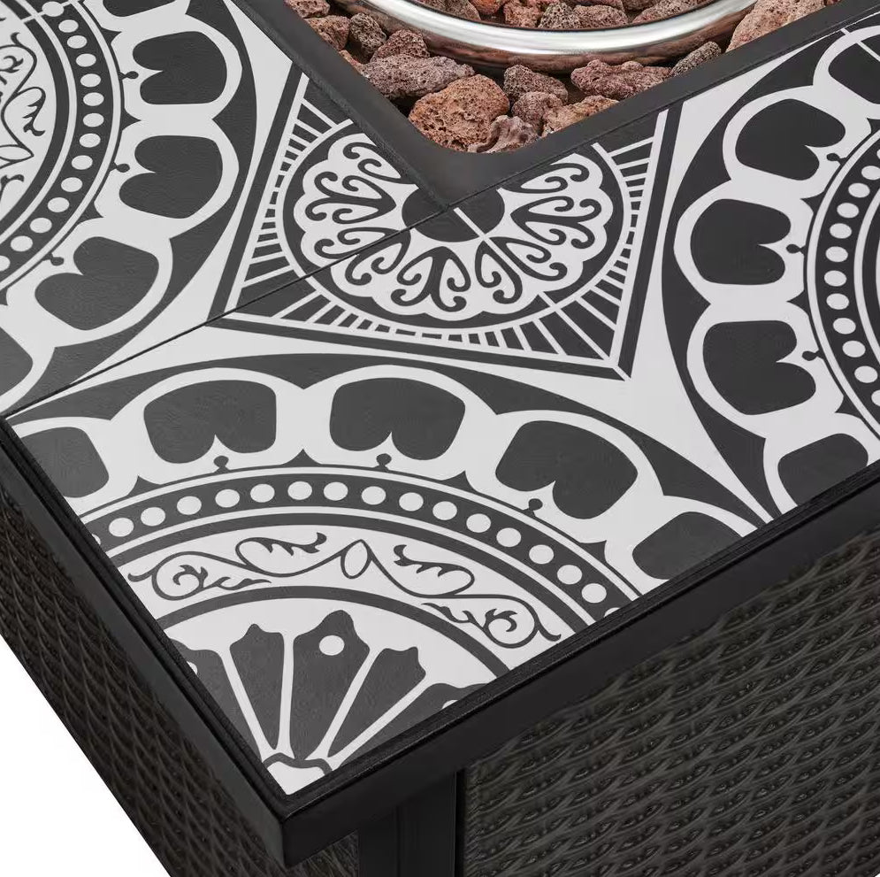 Tucson 30 in. X 25.5 in. Square Steel Marivaux Tile Top LP Gas Fire Pit