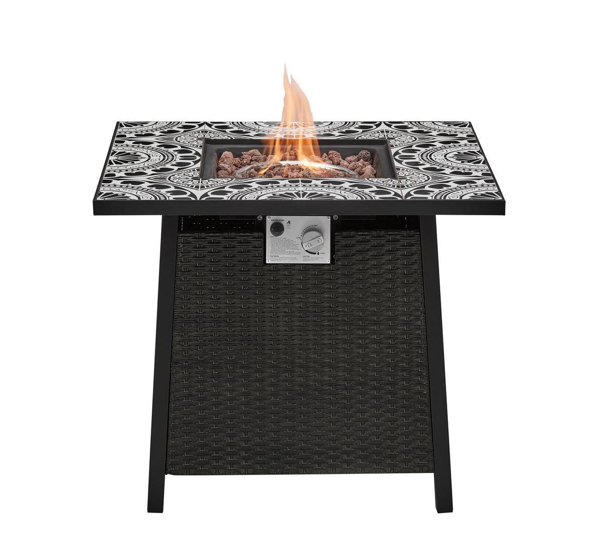 Tucson 30 in. X 25.5 in. Square Steel Marivaux Tile Top LP Gas Fire Pit