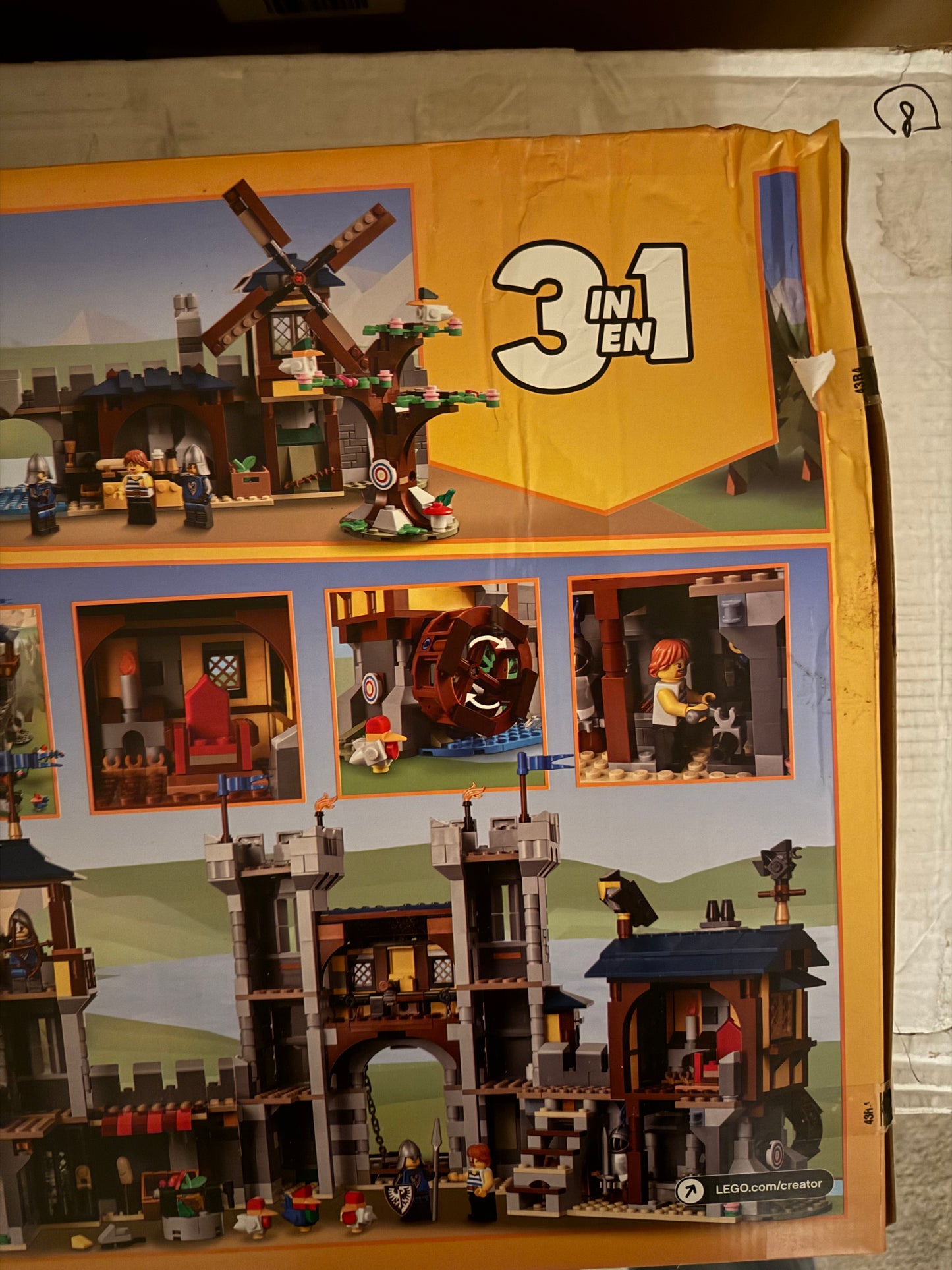 BOX Damages LEGO Creator 3 in 1 Medieval Castle Toy, Transforms from Castle to Tower to Marketplace, Includes Skeleton and Dragon Figure, with 3 Minifigures and Catapult, 31120