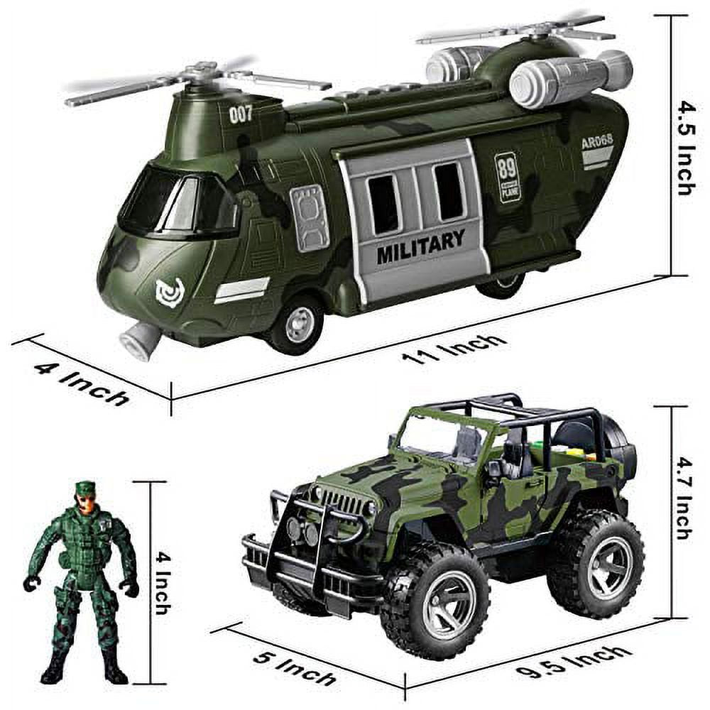 Joyin Military Vehicles Play Set,1 Helicopter,1 Truck,2 Soldiers,1 Dog, Light and Sound