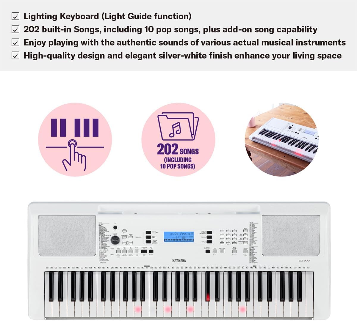 Yamaha EZ-300 61-Key Keyboard White Touch Sensitive used from JAPAN