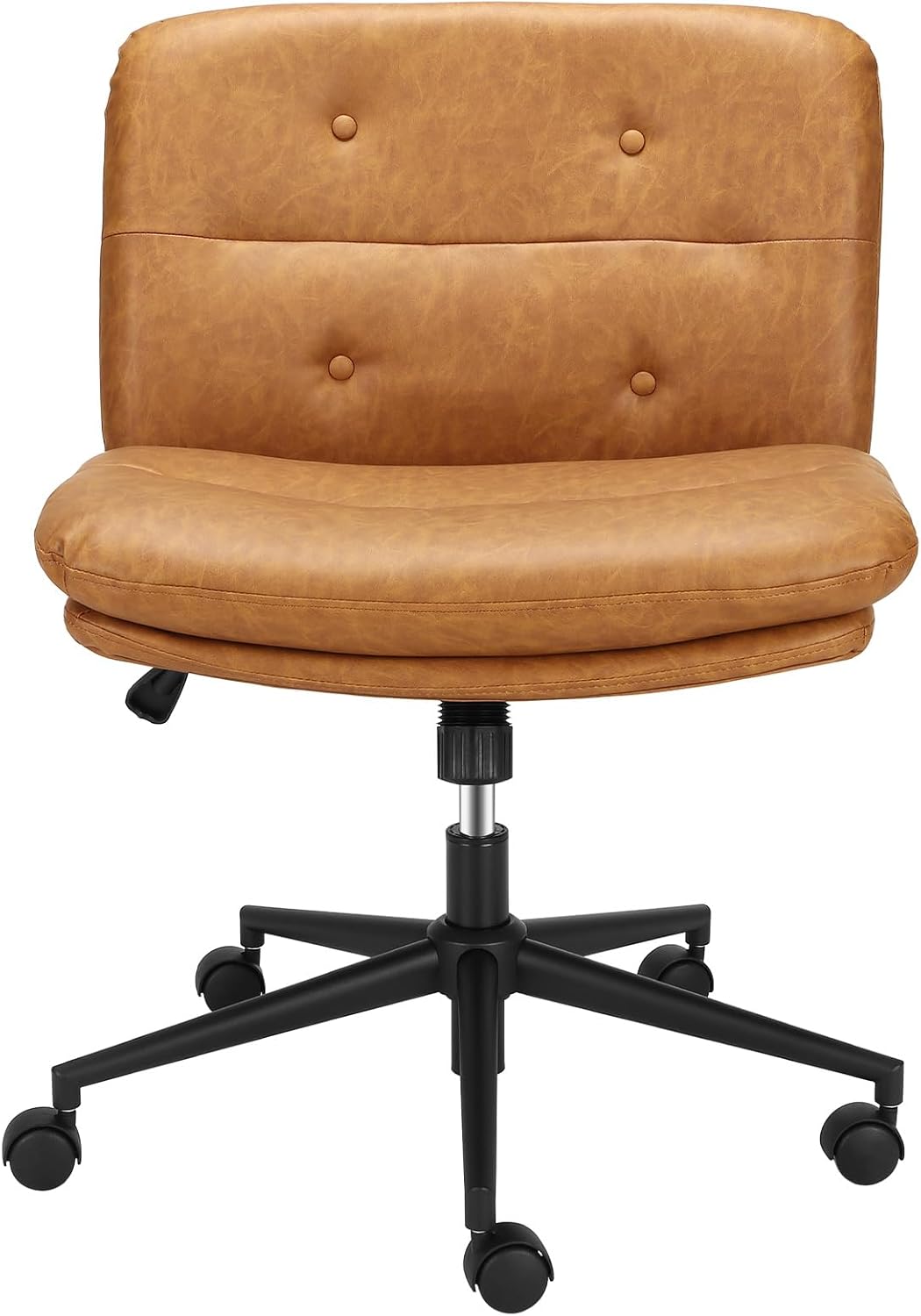 Criss Cross Chair, GarveeHome Cross Legged Office Chair, Armless Desk Chair with Wheels, Swivel Vanity Chair, Widen Seat, Height Adjustable, Brown