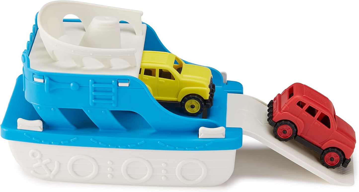 Amazon Basics Ferry Boat with 2 Mini Cars Bathtub Toy for Kids Ages 2 and Up, Blue, Small