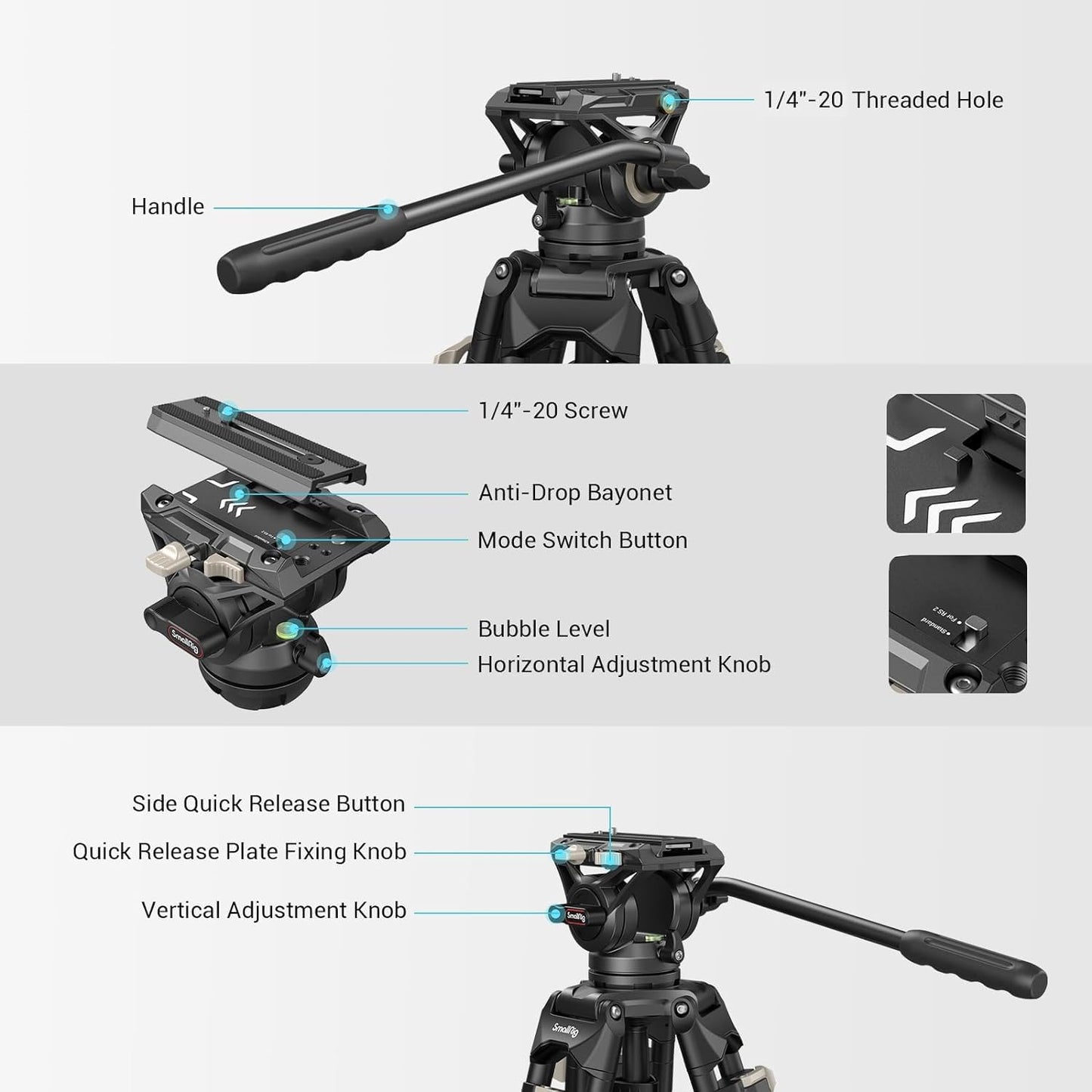 SmallRig AD-01 Video Tripod 73 Heavy Duty Tripod with 360 Degree Fluid Head and Quick Release Plate for DSLR Camcorder Cameras 3751