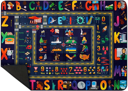ABC Baby Play Mat Educational Alphabet Kids Rug for Nursery, Classroom, Playroom, Bedroom, Daycare Floor Playmats for Boys, Girls, Babies, Toddlers Room Decor 5' x 7'