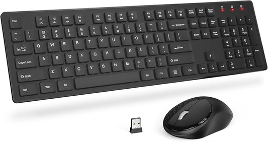 Wireless Keyboard and Mouse, Trueque Silent 2.4GHz Cordless Full Size USB Mouse Combo
