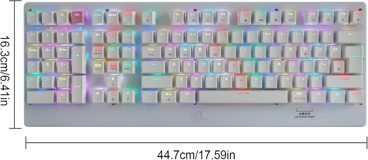 OPEN BOX ZY-2218 Left Handed Keyboard, Bluetooth/2.4Ghz/USB-C Mechanical Keyboard RGB Backlit Full Size, 111 Keys for Business Accounting Compatible for Windows/Mac White