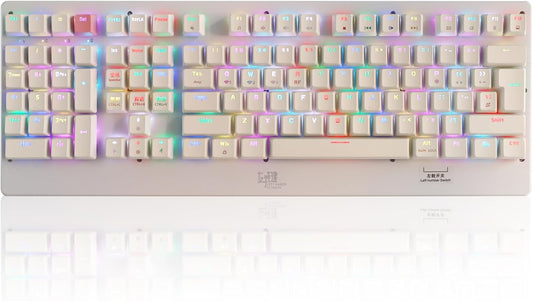 OPEN BOX ZY-2218 Left Handed Keyboard, Bluetooth/2.4Ghz/USB-C Mechanical Keyboard RGB Backlit Full Size, 111 Keys for Business Accounting Compatible for Windows/Mac White