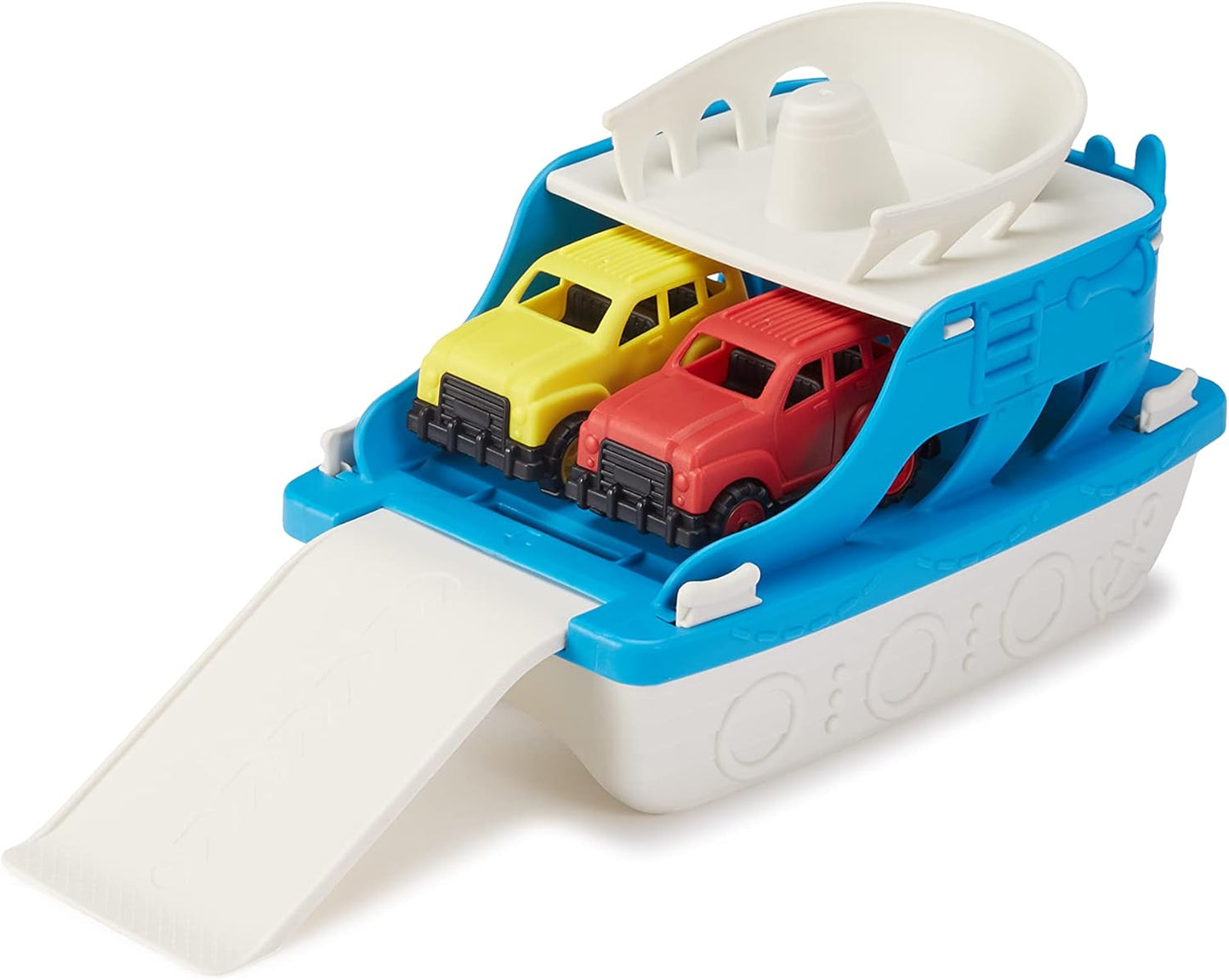 Amazon Basics Ferry Boat with 2 Mini Cars Bathtub Toy for Kids Ages 2 and Up, Blue, Small