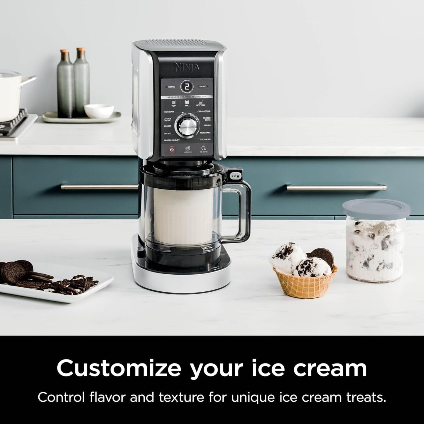 Ninja CREAMi Deluxe 11in1 Ice Crema Maker, Frozen Yogurt, Sorbet & Milk shake Maker, XL Capacity, 11 Programs, Includes (2) 24oz Family-Sized Tubs, Silver