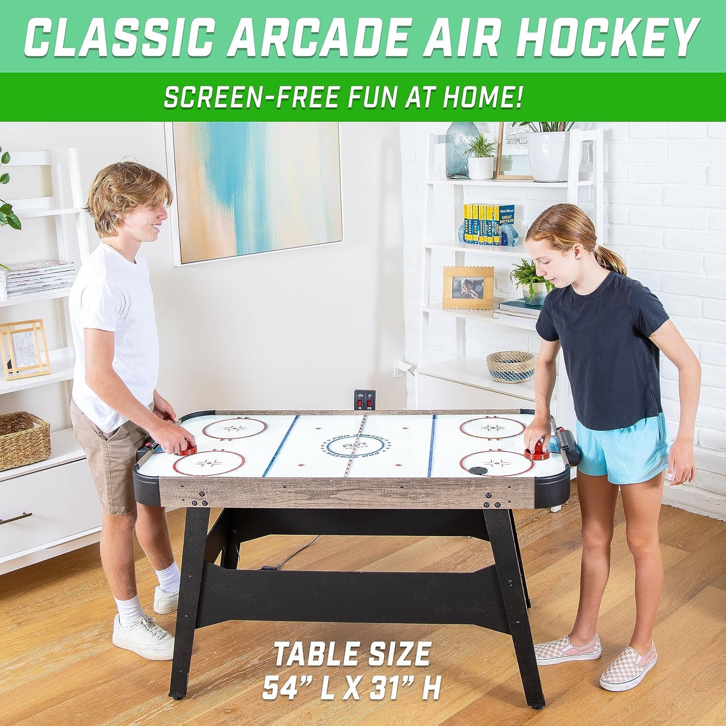 GoSports 54 Inch Air Hockey Arcade Table for Kids & Adults - Includes 2 Pushers