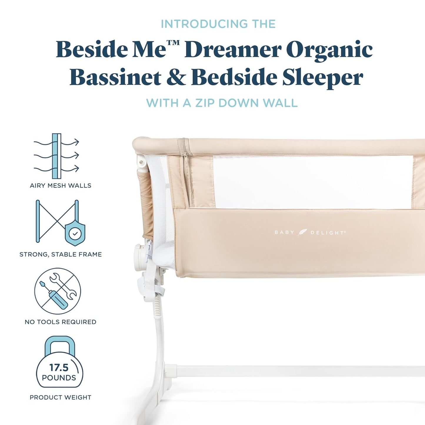 Baby Delight Beside Me Side Dreamer Organic Infant Bassinet Organic Oat Color