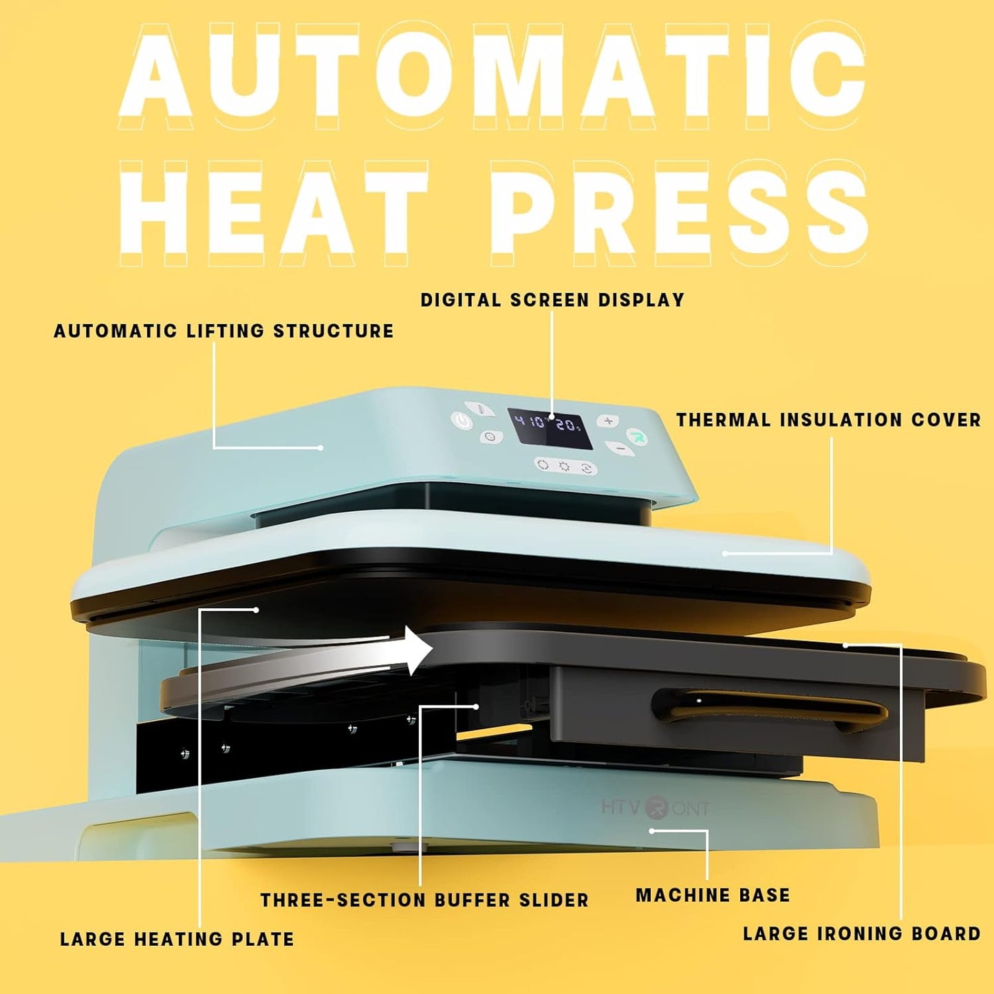 HTVRONT Auto Heat Press Machine for T Shirts - Heat Press 15x15 with Auto Release - Heats Up Fast & Distribute Heat Evenly Intelligent Heat Press Machines for HTV Sublimation Heat Transfer Projects