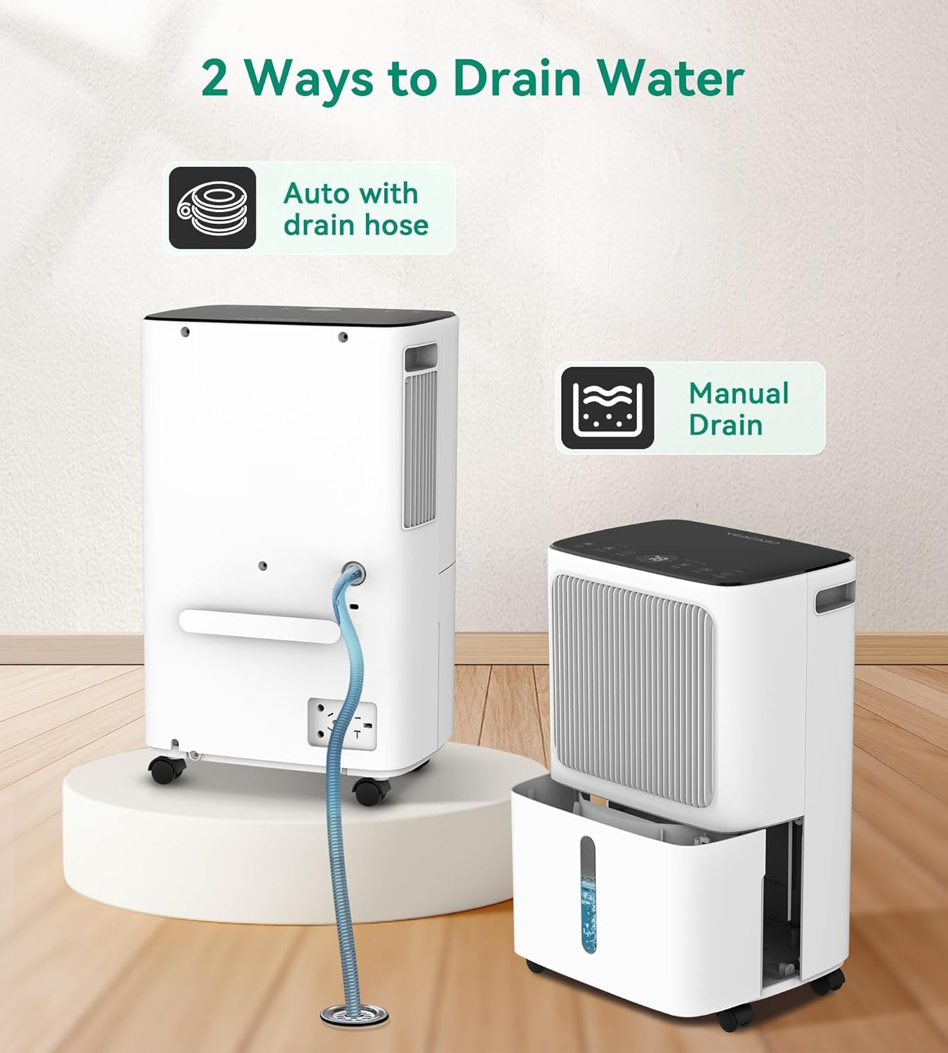 Dehumidifier for Basement with Drain Hose Max 34 Pint, VEAGASO 2500 Sq.Ft Dehumidifiers for Home, Large Room, Bathroom, Three Operation Modes, Intelligent Humidity Control, Dry Clothes, 24HR Timer