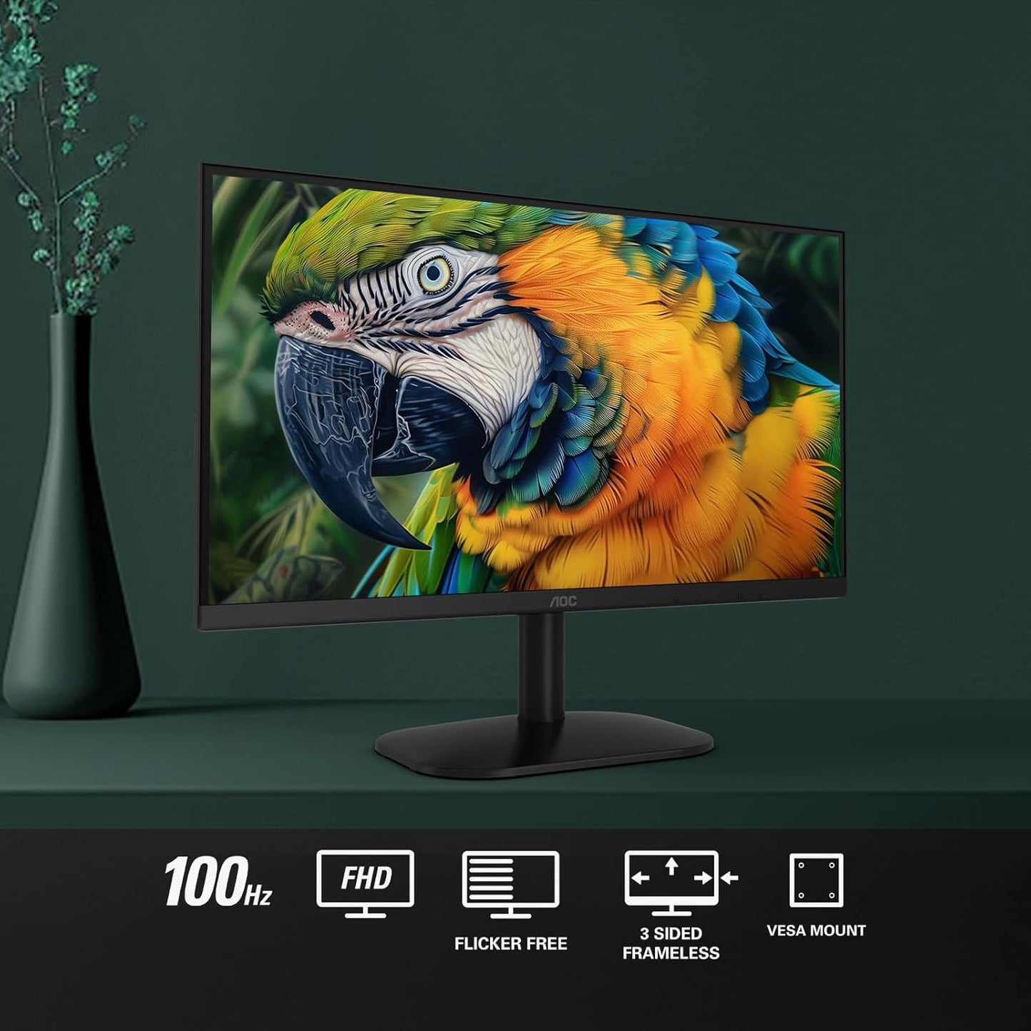 AOC 22B2HM2 22" Full HD (1920 x 1080) 100Hz LED Monitor, Adaptive Sync, VGA x1, HDMI x1, Flicker-Free, Low Blue Light, HDR Ready, VESA, Tilt Adjust, Earphone Out, Eco-Friendly