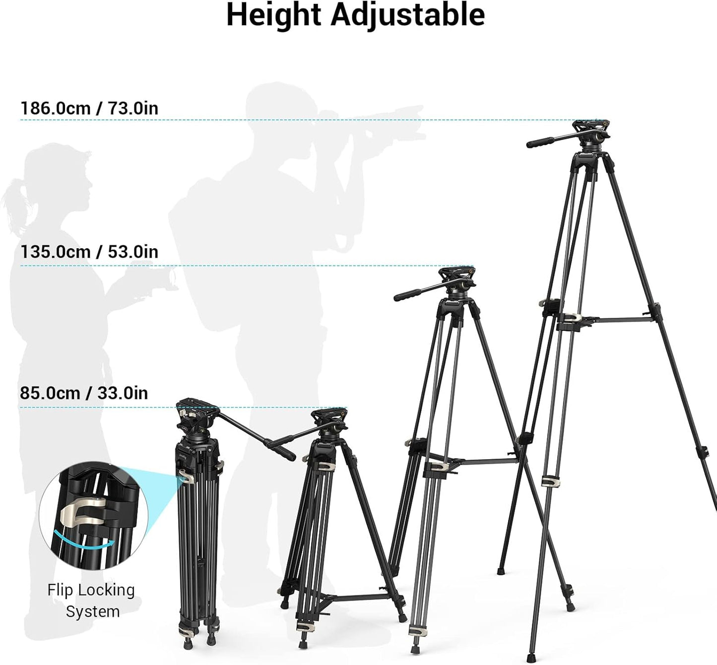 SmallRig AD-01 Video Tripod 73 Heavy Duty Tripod with 360 Degree Fluid Head and Quick Release Plate for DSLR Camcorder Cameras 3751