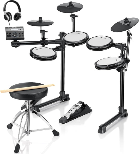 Electric Drums Donner DED-200 LITE Electronic Drum Kit for Beginner with 450 Sounds USB MIDI Quiet Mesh Pads Throne Headphones Sticks and 40 Melodics Lessons