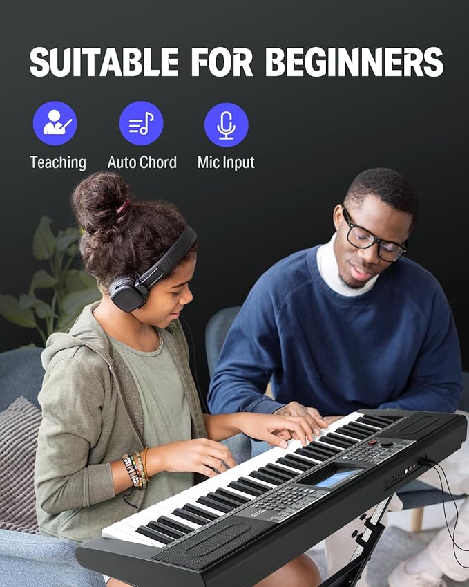 Donner 61 Key Keyboard Piano, Electric Piano Keyboard Kit with 249 Voices, 249 Rhythms - Includes Piano Stand, Stool, Microphone, Gift for Beginners, Black