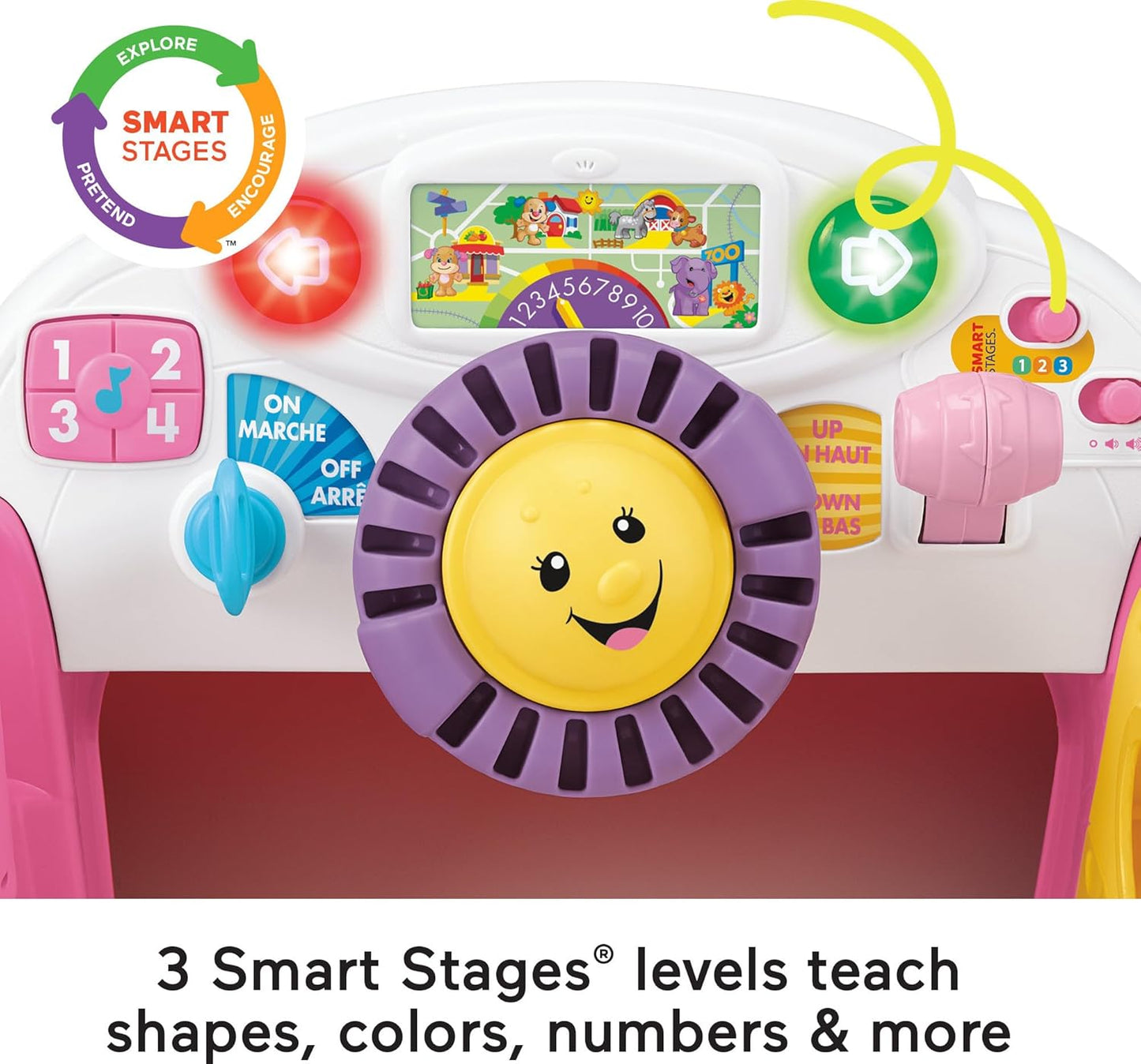 Fisher-Price Baby Learning Toy Laugh & Learn Crawl Around Car Activity Center with Smart Stages for Infants Ages 6+ Months, Pink
