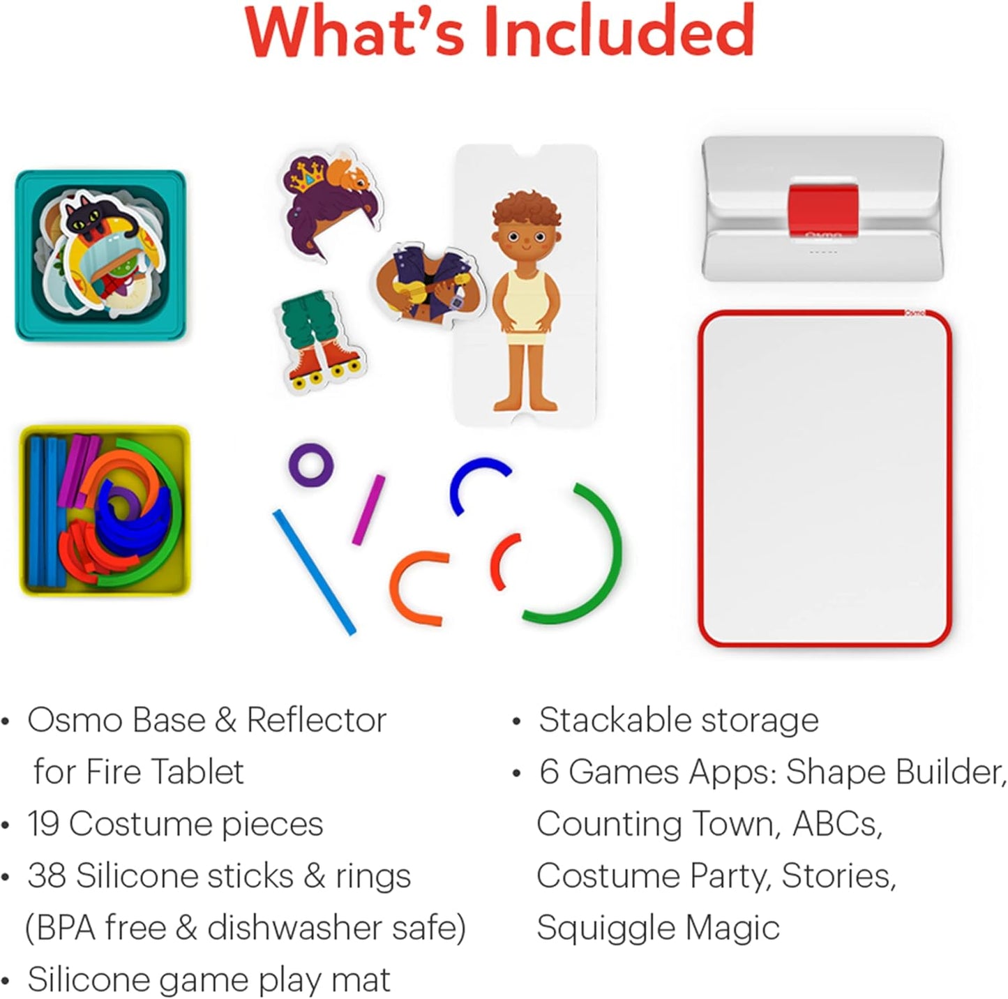 Osmo - Little Genius Starter Kit for Fire Tablet + Early Math Adventure - Valentine Toy - 6 Educational Games-Counting, Shapes & Phonics-STEM Gifts-Ages 3 4 5(Tablet Base Included)
