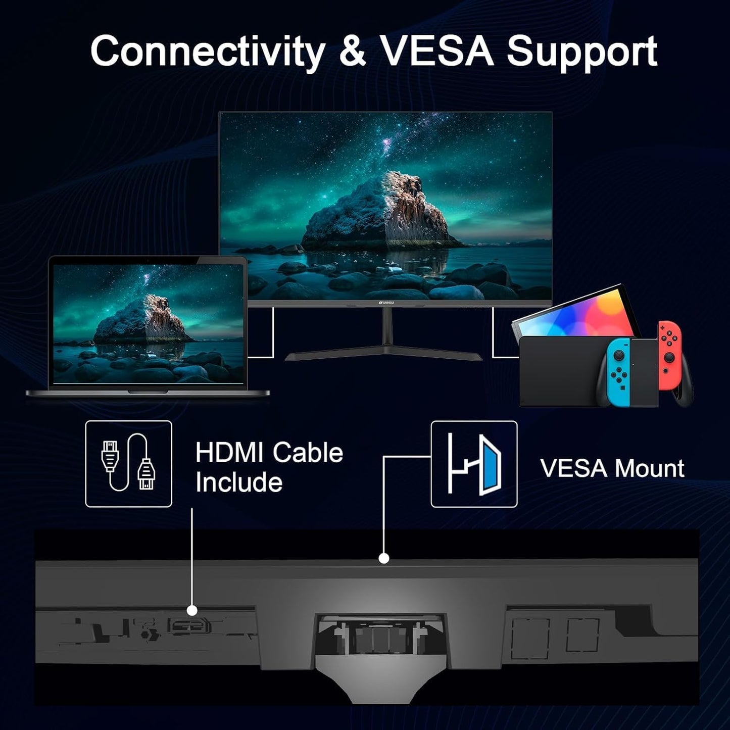 SANSUI Monitor 27 Inch IPS 100Hz Computer Monitor Built-in Speakers FHD 1080P HDR Adaptive Sync Tilt Adjustable Frameless VESA Compatible for Office and Home (ES-27X3L)