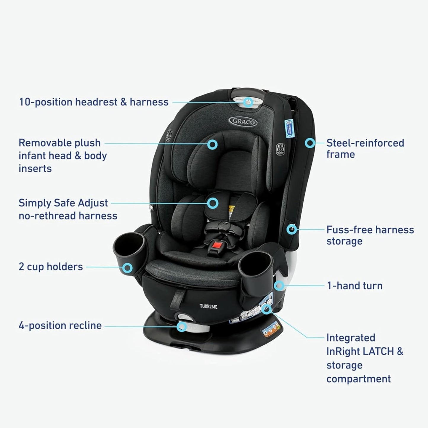 OPEN BOX Graco Turn2Me 3-in-1 Rotating Convertible Car Seat, Rear to Forward Facing & Highback Booster, Easy Installation, Brighton