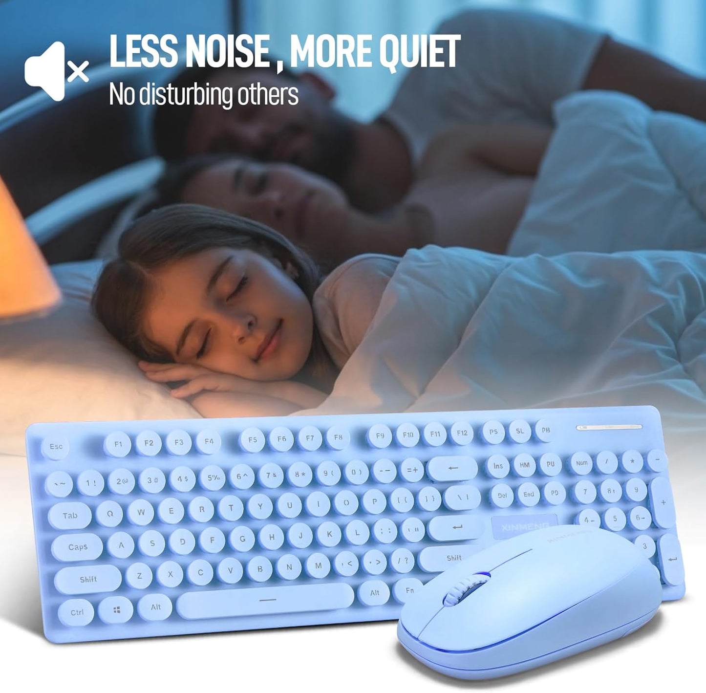 Wireless Keyboard and Mouse Combo, Full Size Compact Quiet Wireless Keyboard and Mouse Set 2.4G Ultra-Thin Sleek Design for Windows, Computer, Desktop, PC, Notebook, Laptop,Round Keys Blue