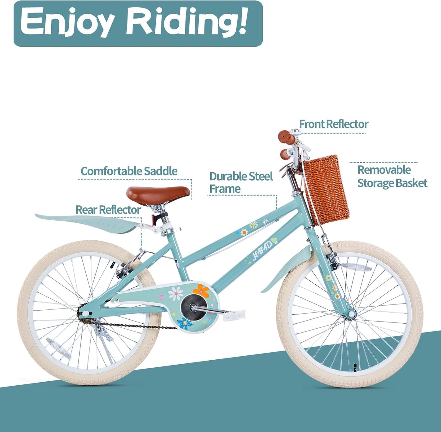 JMMD Girls Bike Ages 4-12 Years Old, Kids Bike for Toddlers with Basket & Training Wheels, 12 14 16 18 20 24 Inch Kids Bicycle with Handbrake & Kickstand