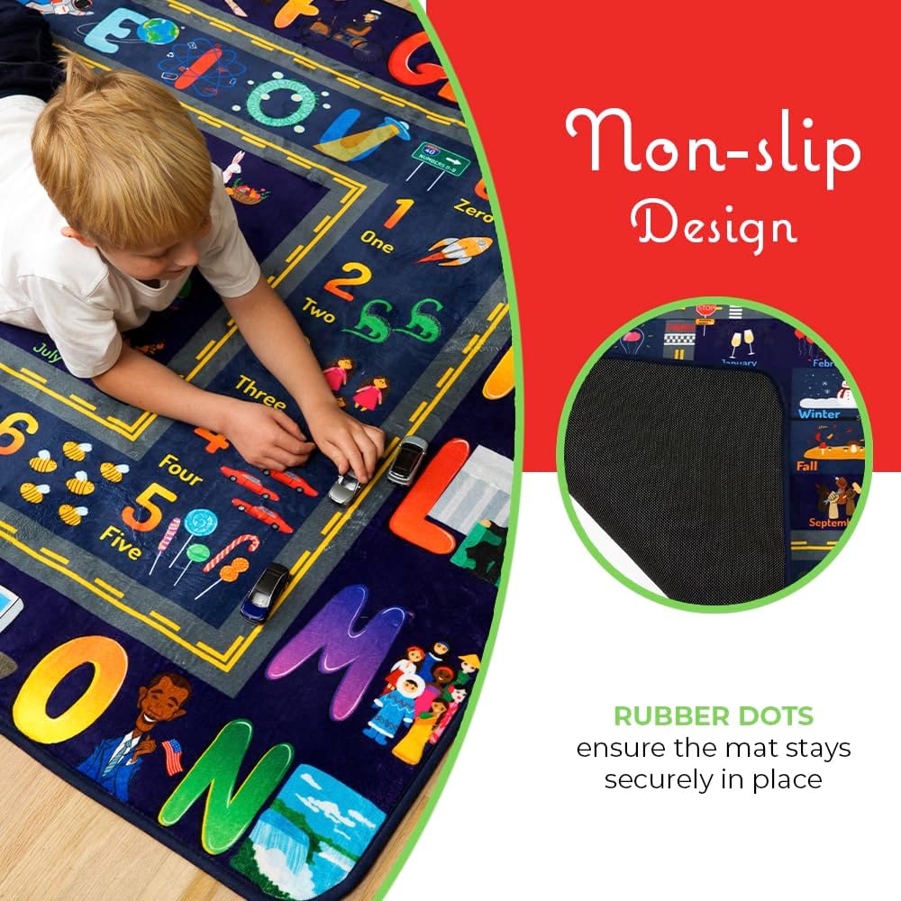 ABC Baby Play Mat Educational Alphabet Kids Rug for Nursery, Classroom, Playroom, Bedroom, Daycare Floor Playmats for Boys, Girls, Babies, Toddlers Room Decor 5' x 7'
