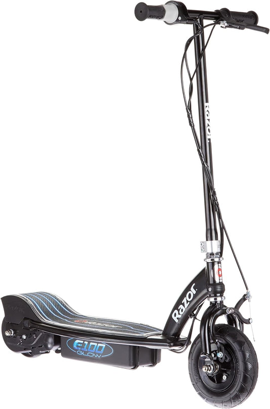 Razor E100 Glow Electric Scooter for Kids Age 8 and Up, LED Light-Up Deck, 8" Air-filled Front Tire, Up to 40 min Continuous Ride Time
