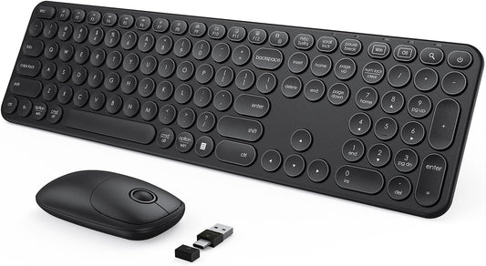 seenda Wireless Keyboard and Mouse, USB & Type C 2-in-1 Receiver, Full Size Black Wireless Keyboard Mouse Combo, Compatible for Windows 7/8/10/11, MacBook Pro/Air, Laptop, Desktop, PC - Black
