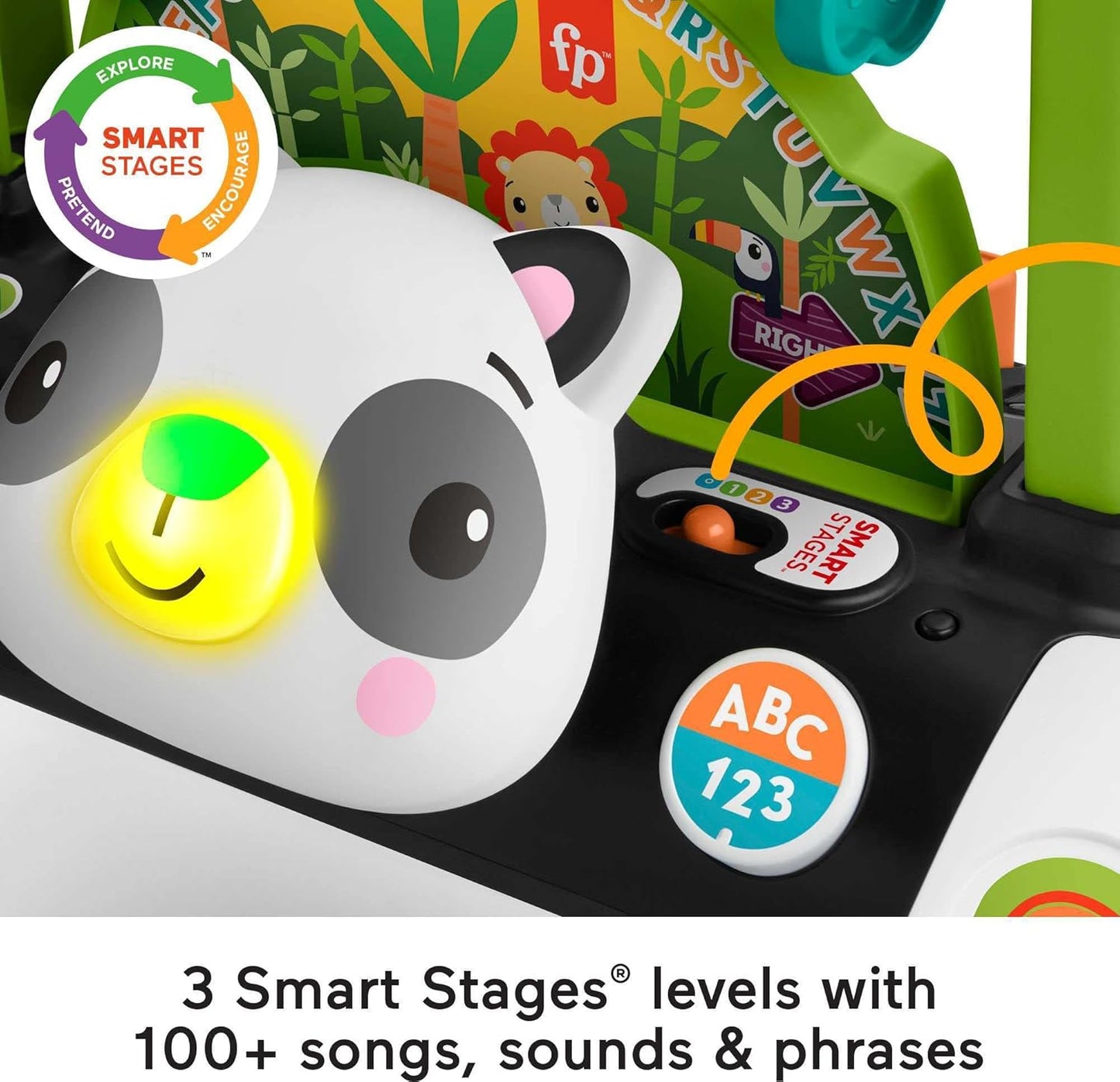 Fisher-Price Baby & Toddler Toy 2-Sided Steady Speed Panda Walker with Smart Stages Learning & Blocks for Ages 6+ Months