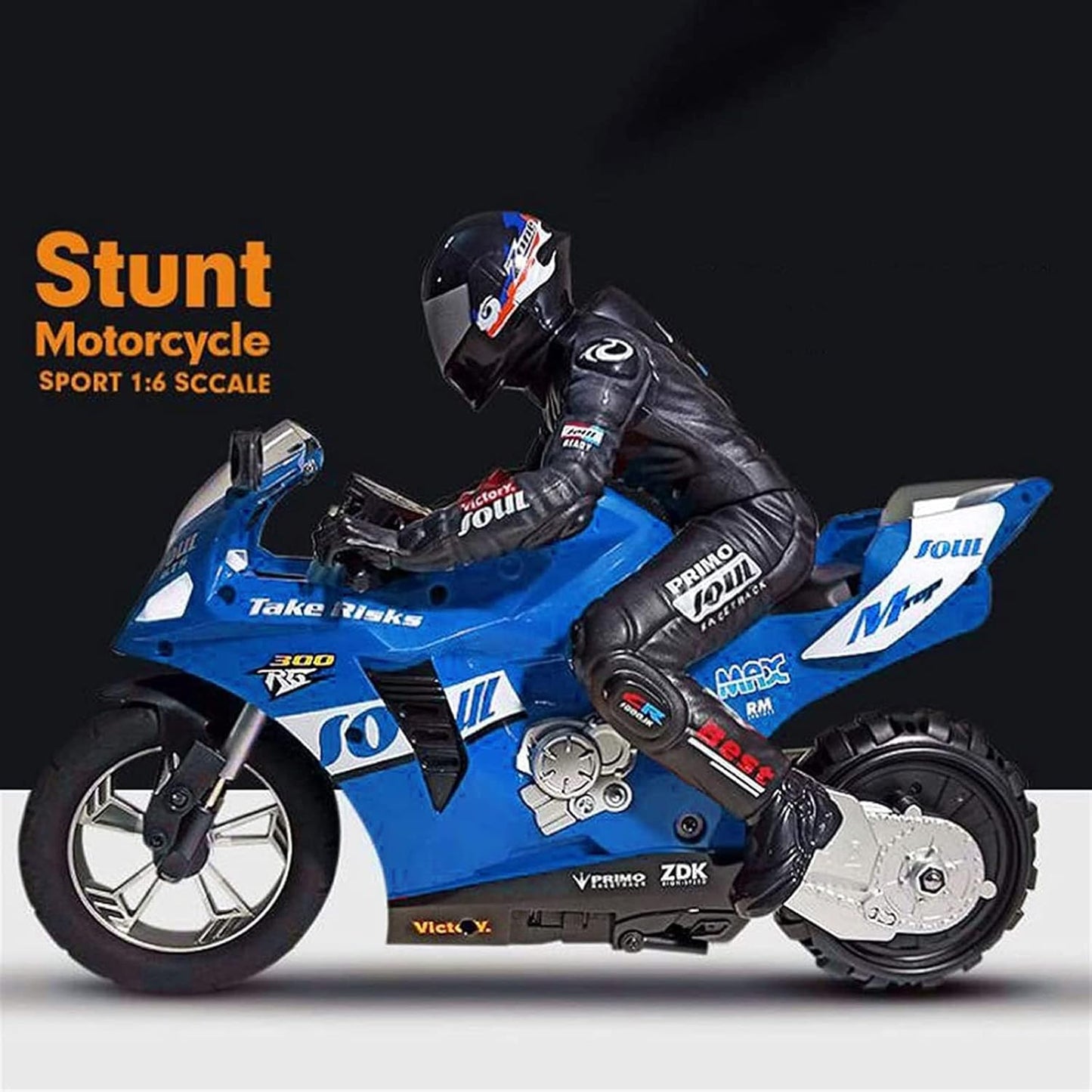 Remote Control Motorcycle, High Speed Self Balancing Single Wheel Stunt RC Motorcycle, 1/6 Scale 360° Rotating LED Flashlight Motorcycle Toys, Best Xmas Gift for Boys & Girls, Blue