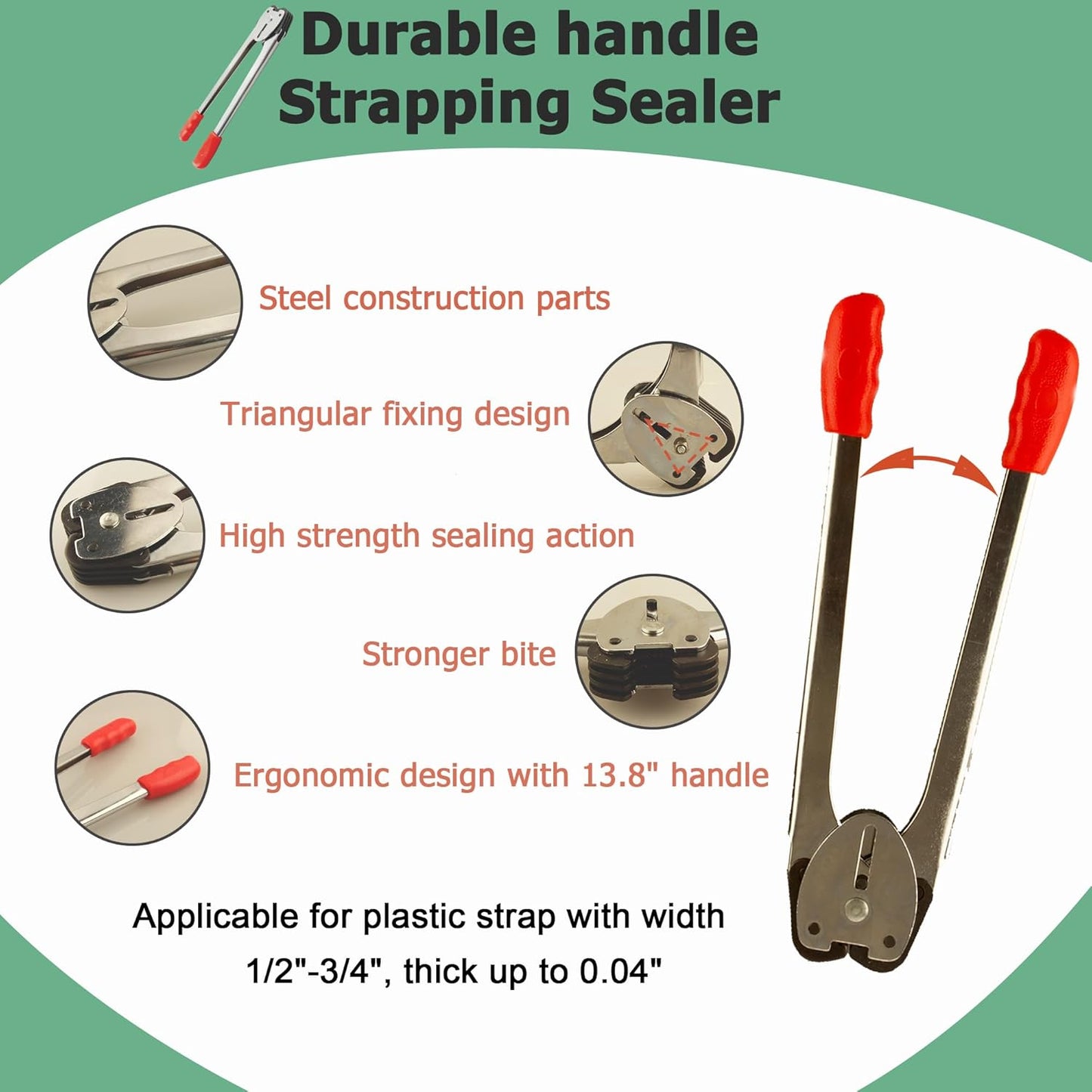 Pallet Packaging Banding Strapping Kit with Heavy Duty Strapping Tensioner Tool, Banding Sealer Tool, 5/8" x 200' Polyester Strapping Roll, 100 Metal Seals, 100 Plastic Packaging Corner(Red)