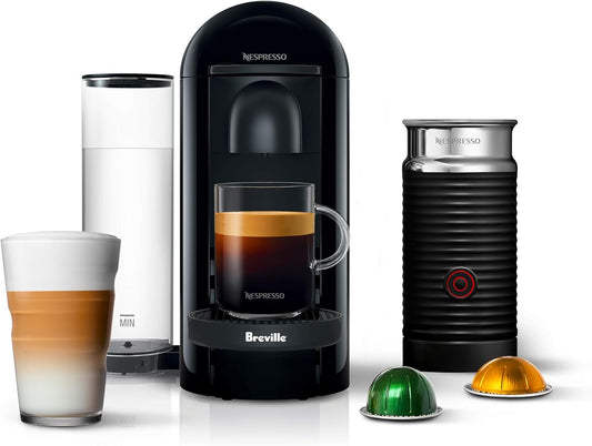 Nespresso VertuoPlus Coffee and Espresso Maker by Breville Aeroccino, Ink Black NEW